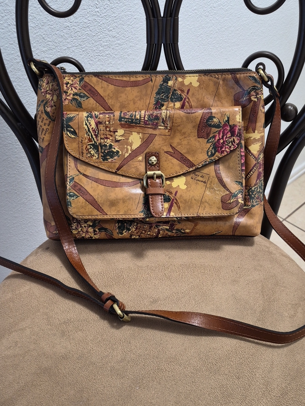 Patricia Nash leather cross- body bag with european design 12in X 9in